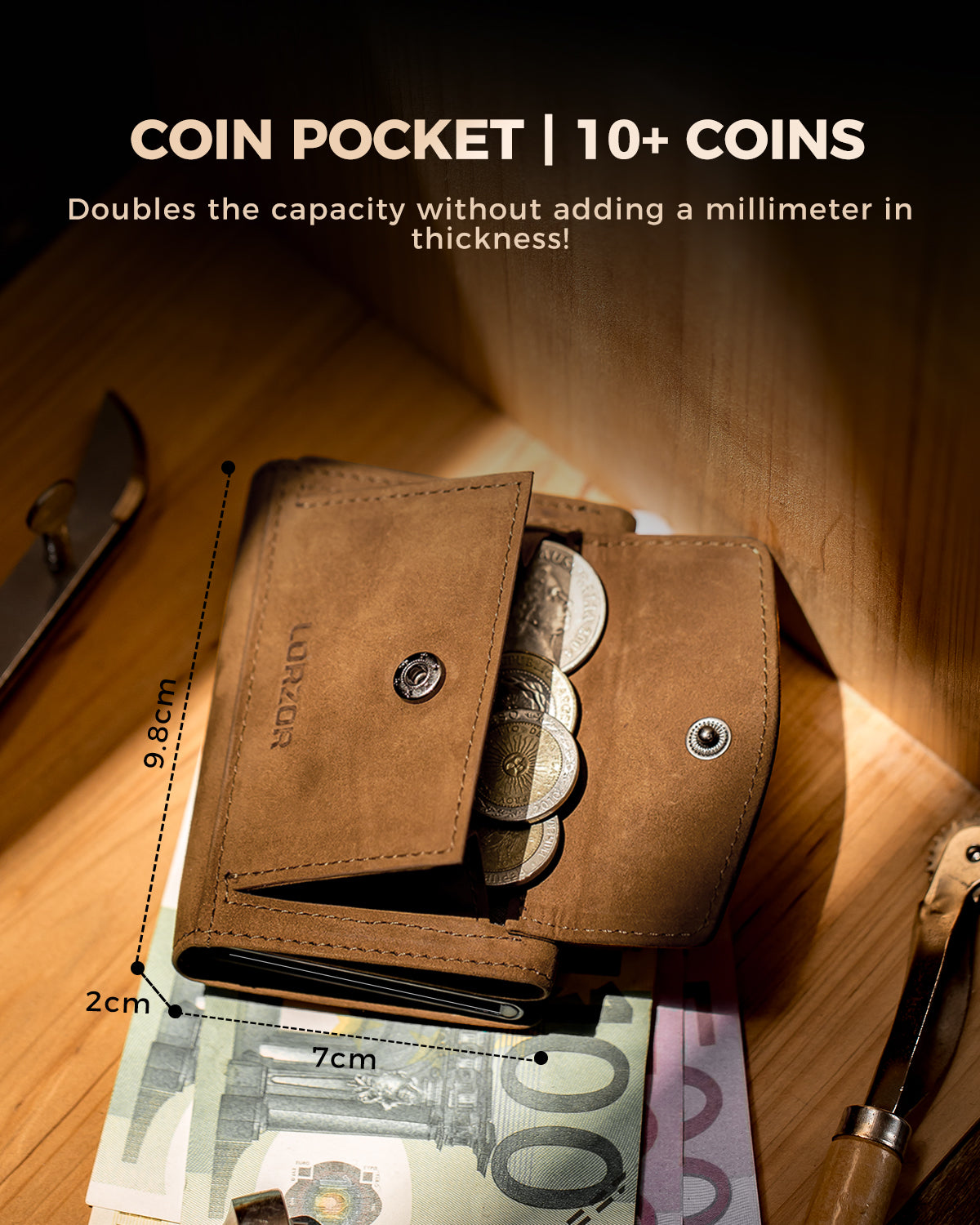 LORZOR TriPop Plus Wallet with Coin Pocket