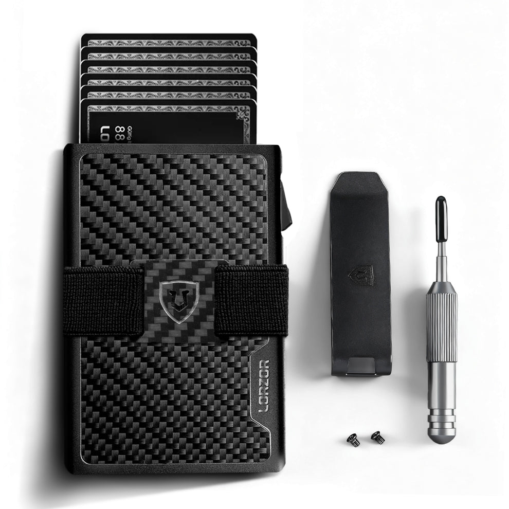LORZOR Wallet Slim Pop up Wallet Carbon Fiber with Money Clip