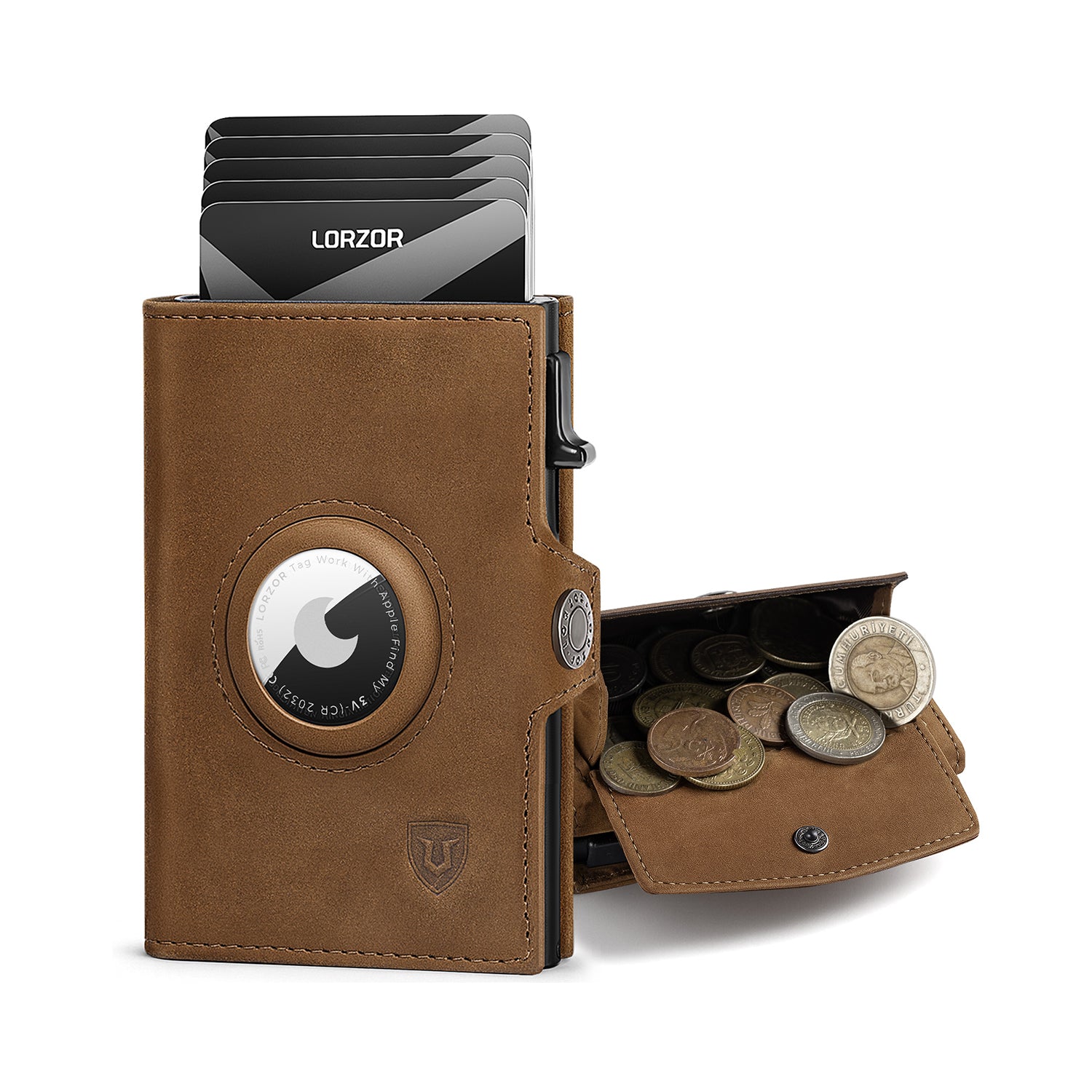 airtag wallet bellroy LORZOR AirTag Wallet Leather Wallet With Coin Pocket BN Mahagany Brown