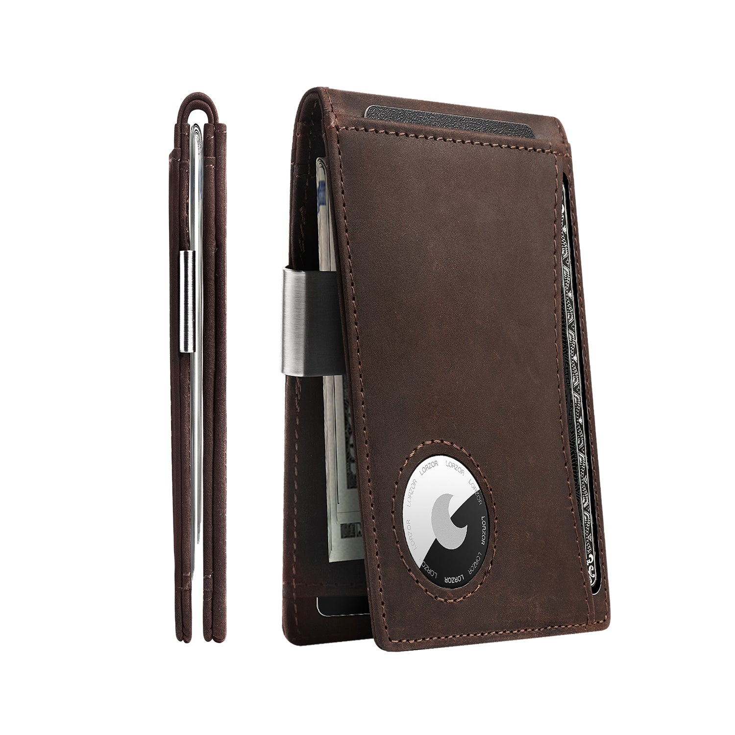 bellroy airtag wallet LORZOR AirTag Wallet Leather Wallet With Money Clip 4.0 Dark Brown