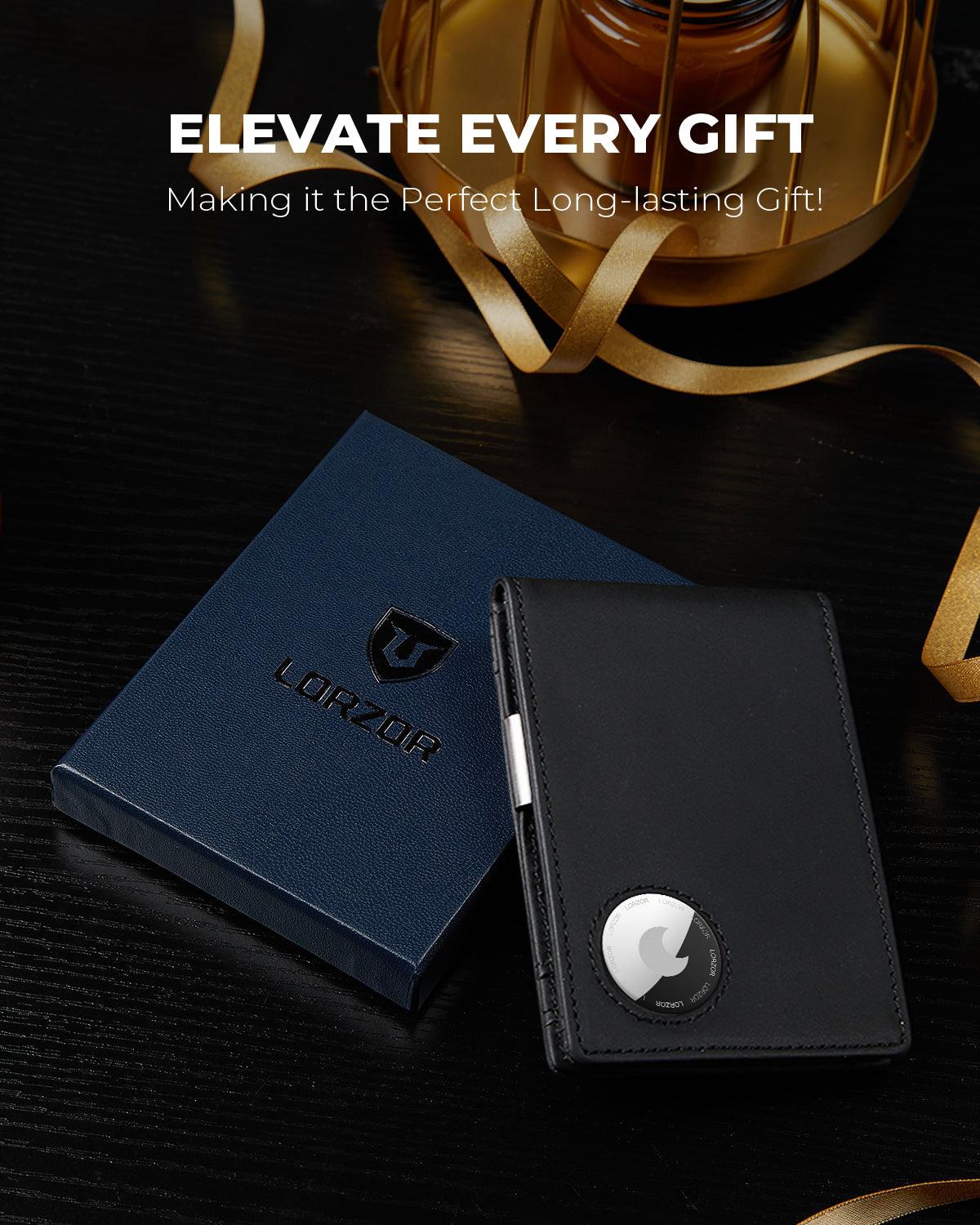 LORZOR Slim Minimalist Front Pocket Mens Wallet with Money Clip for Apple Air Tag - LORZOR