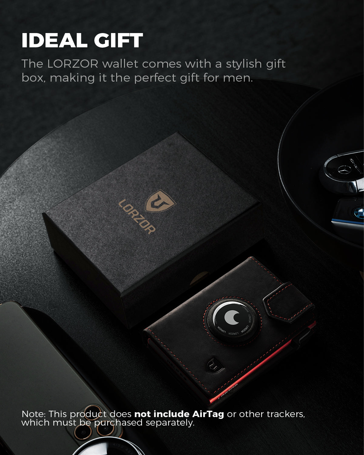 Lorzor Tripop AirTag Leather Wallet with Coin Pocket