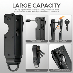 Step-by-step visual guide illustrating how keys are installed and secured inside the organizer.