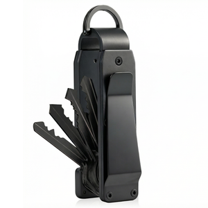 Key organizer shown on a white background with multiple keys unfolded from the internal pivot.