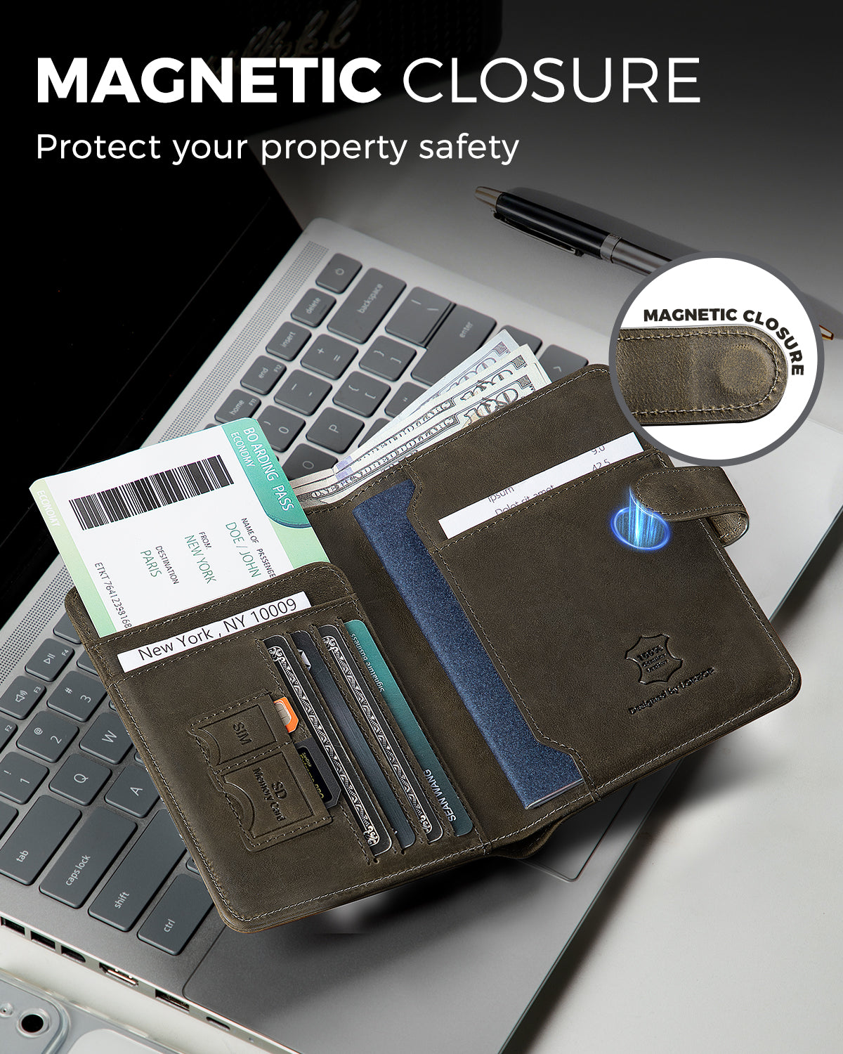 LORZOR Passport Wallet & Tracker Card Set Green