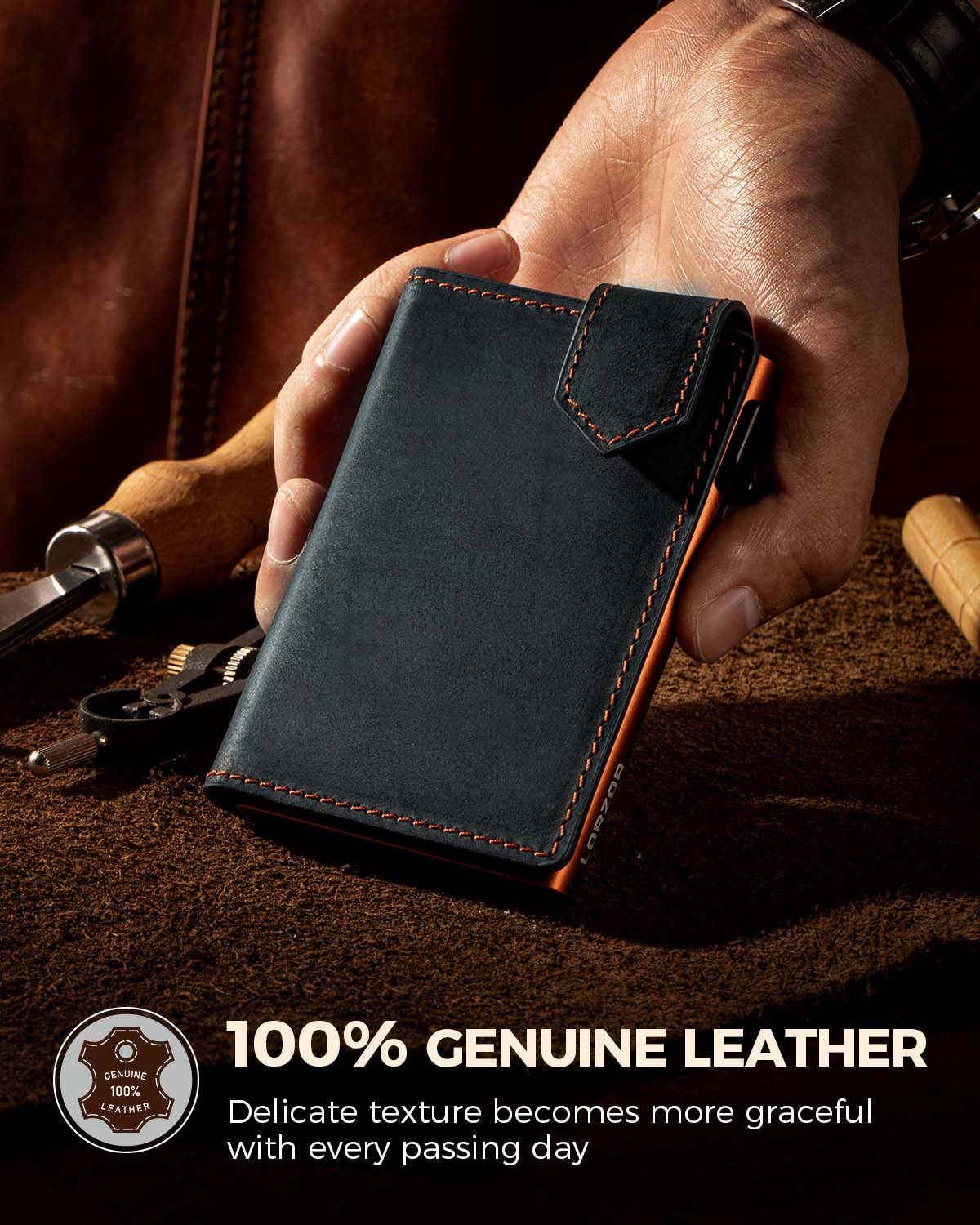 LORZOR Mens Leather Wallet-Minimalist Wallet GM4