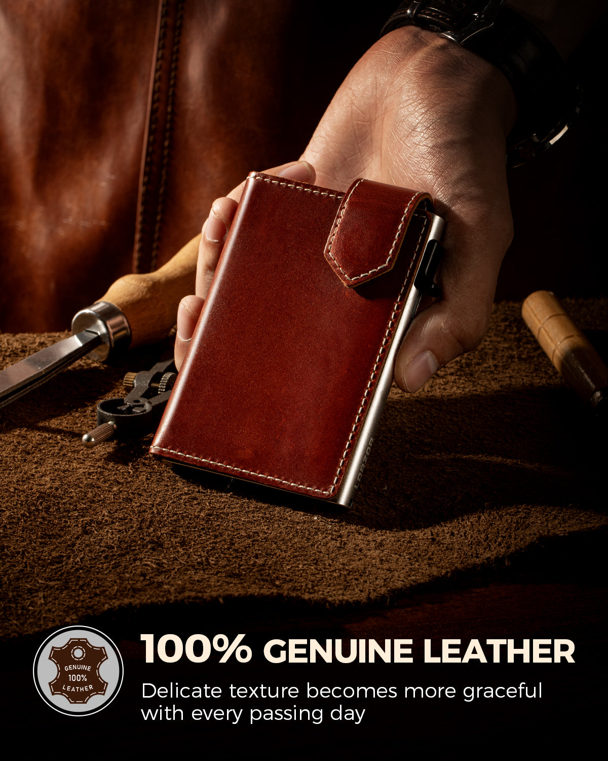 LORZOR Mens Leather Wallet-Minimalist Wallet GM4
