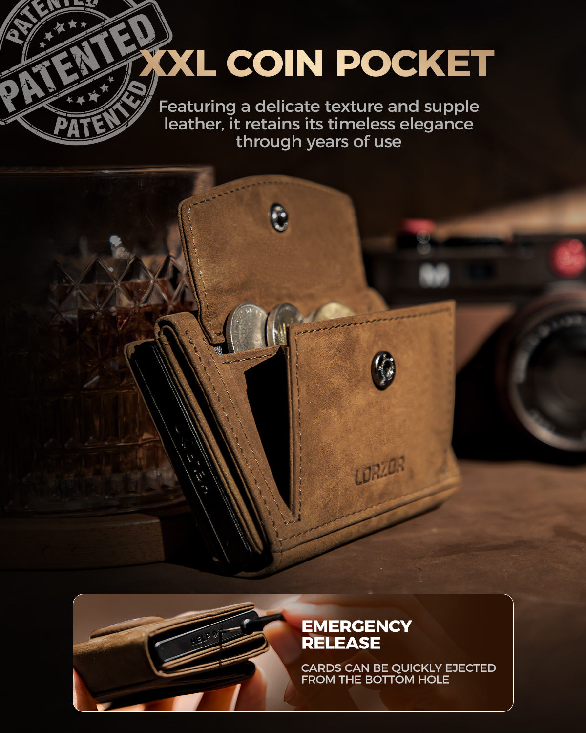 LORZOR TriPop Plus AirTag Wallet with Coin Pocket