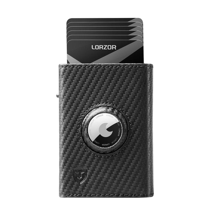 LORZOR-Carbon Fiber Leather Aluminum Slide AirTag Wallet - LORZOR