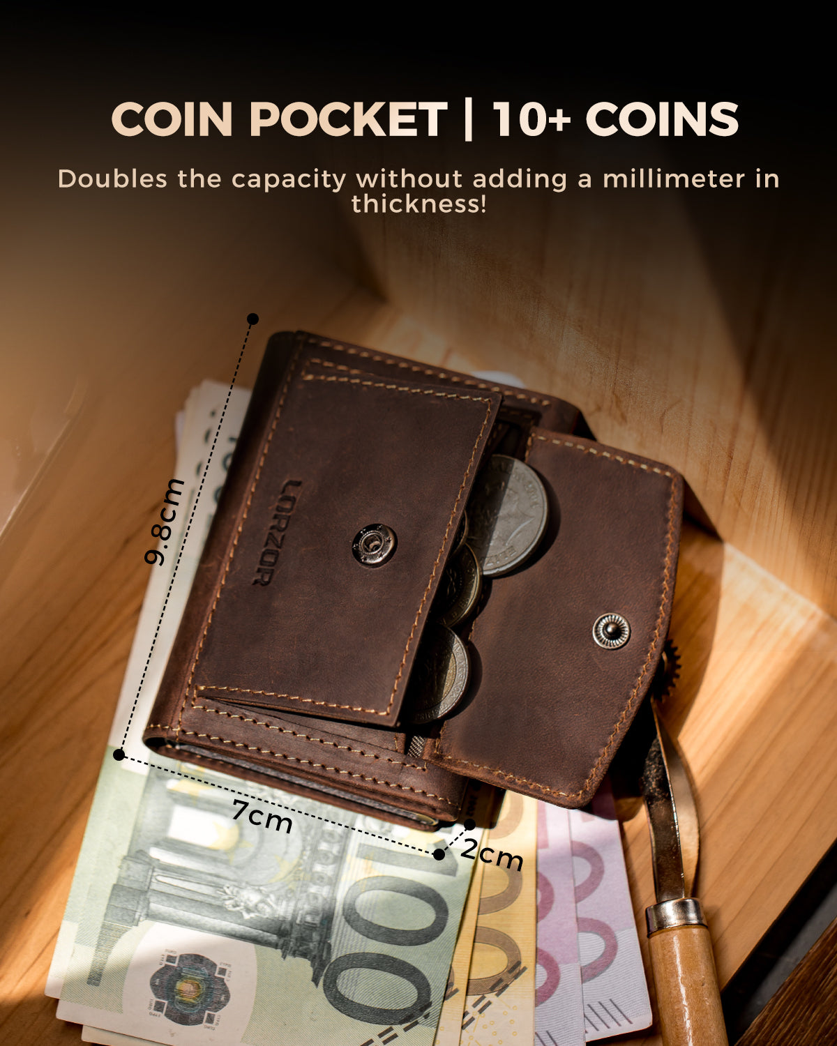 LORZOR TriPop Plus Wallet with Coin Pocket