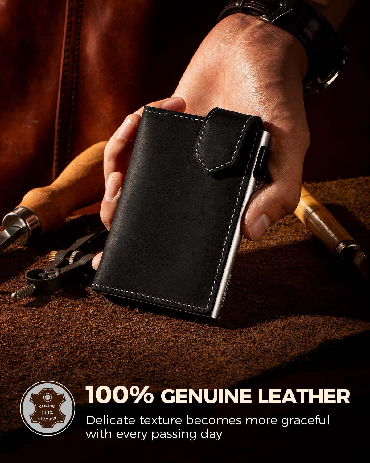 LORZOR Mens Leather Wallet-Minimalist Wallet GM4