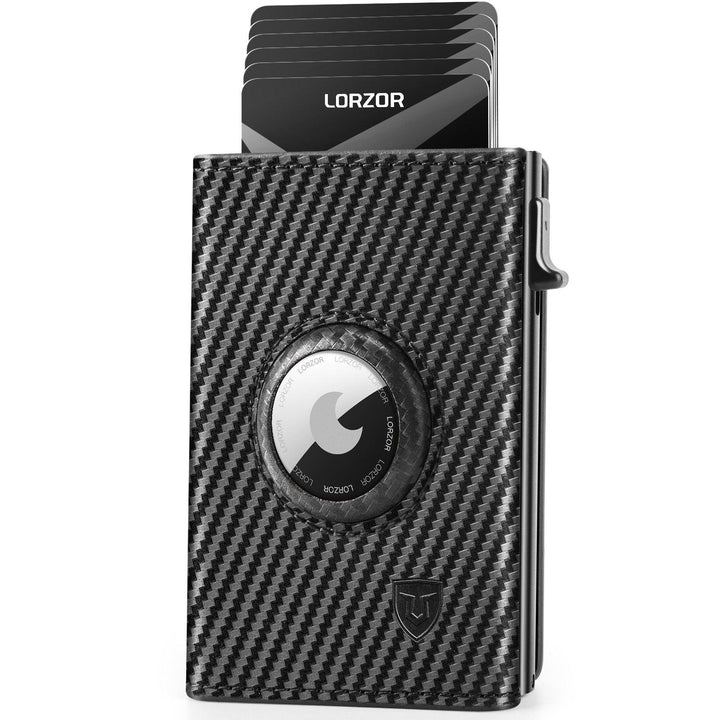 LORZOR-Carbon Fiber Leather Aluminum Slide AirTag Wallet - LORZOR