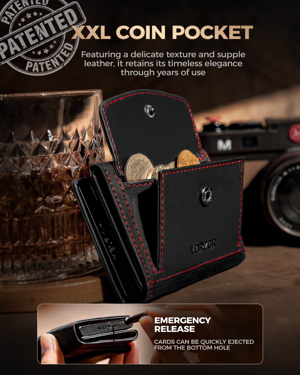 LORZOR TriPop Plus AirTag Wallet with Coin Pocket