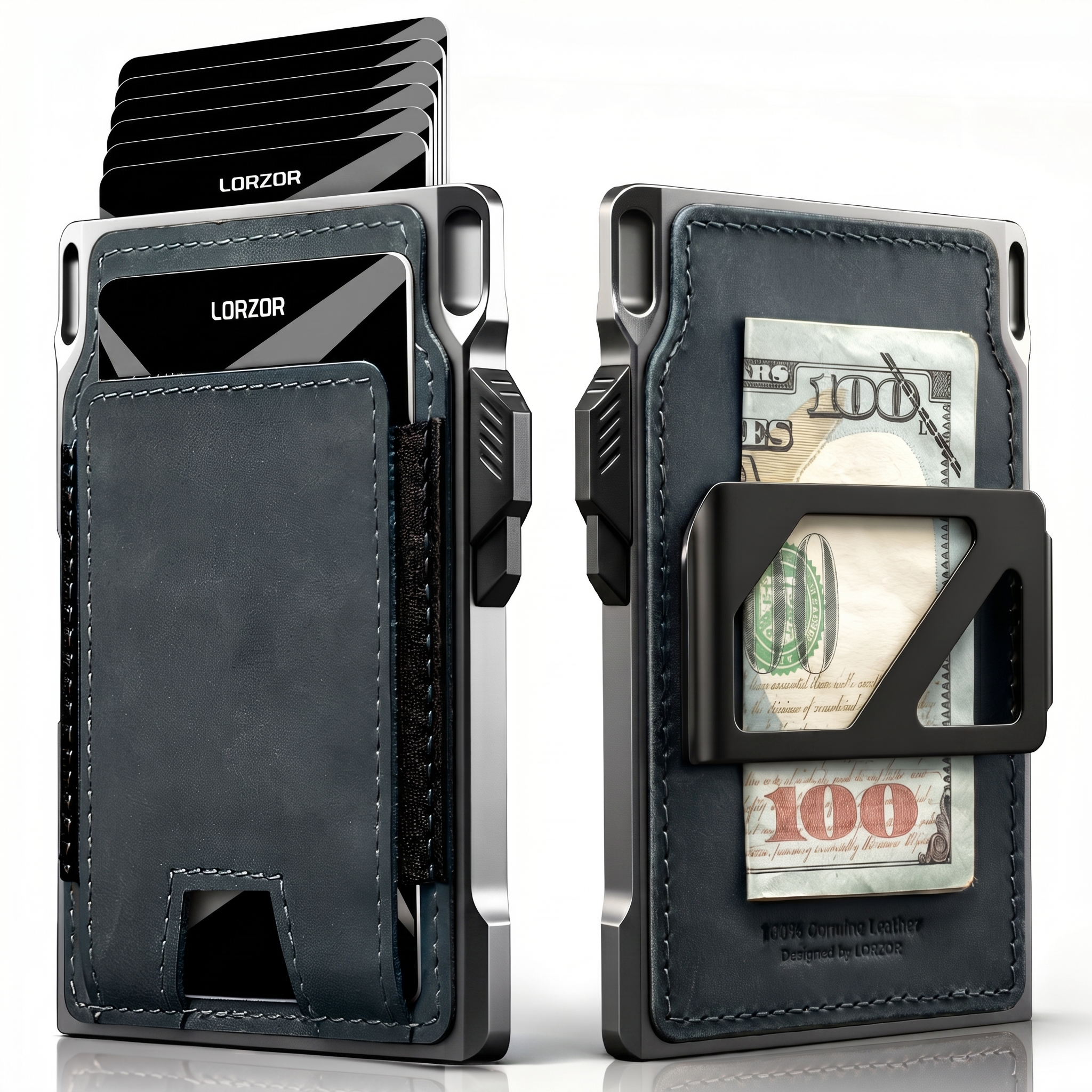 LORZOR Men's Tactical Wallet-Minimalist Full Grain Leather Wallet