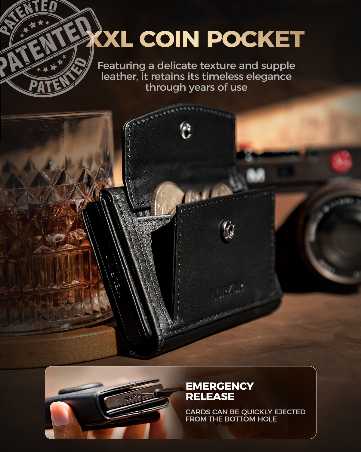 LORZOR TriPop Plus AirTag Wallet with Coin Pocket