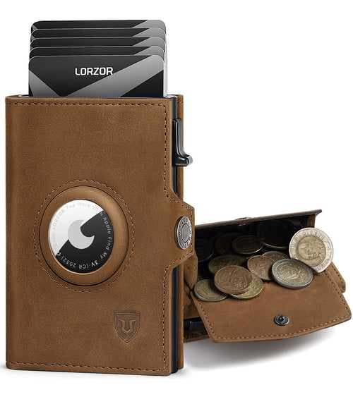 LORZOR AirTag Wallet Leather Wallet with Coin Pocket BN