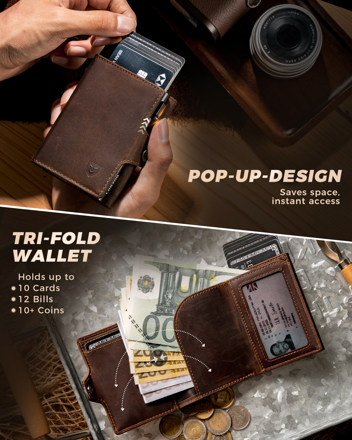 LORZOR TriPop Plus Wallet with Coin Pocket
