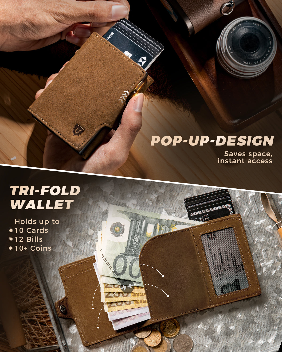 LORZOR TriPop Plus Wallet with Coin Pocket