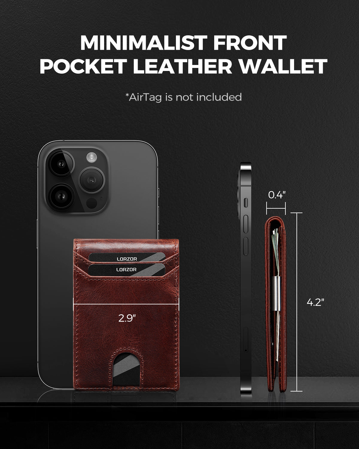 LORZOR Delgado Minimalista Bolsillo Delantero Para Hombre Billetera con Clip de Dinero para Apple Air Tag