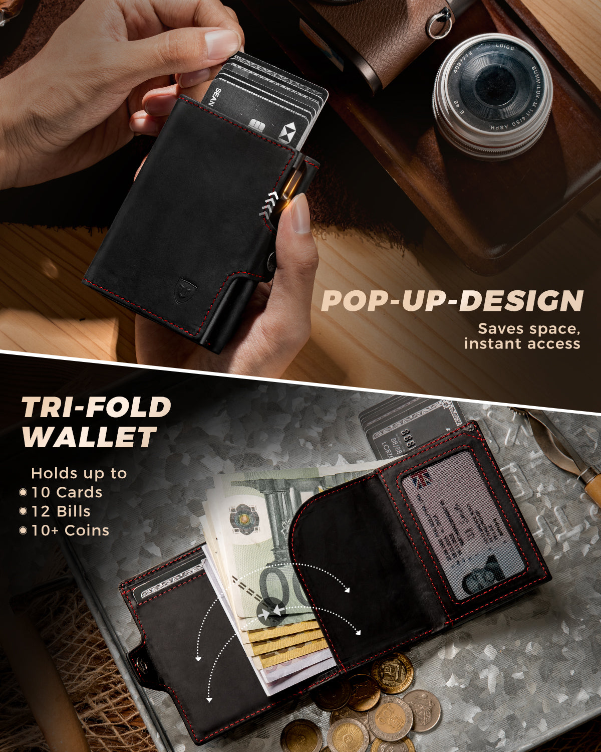 LORZOR TriPop Plus Wallet with Coin Pocket