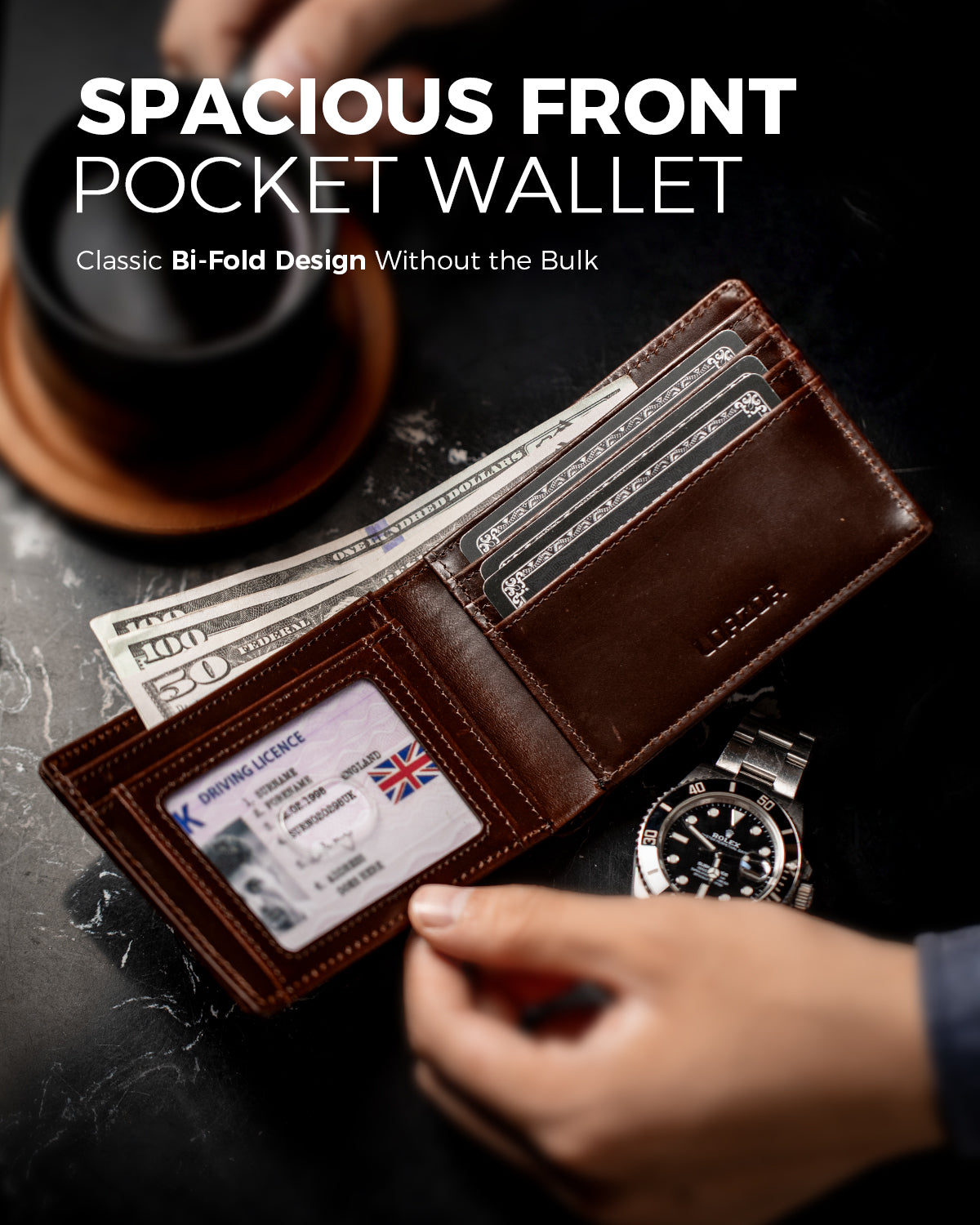 LORZOR Bifold Leather Wallet For Men