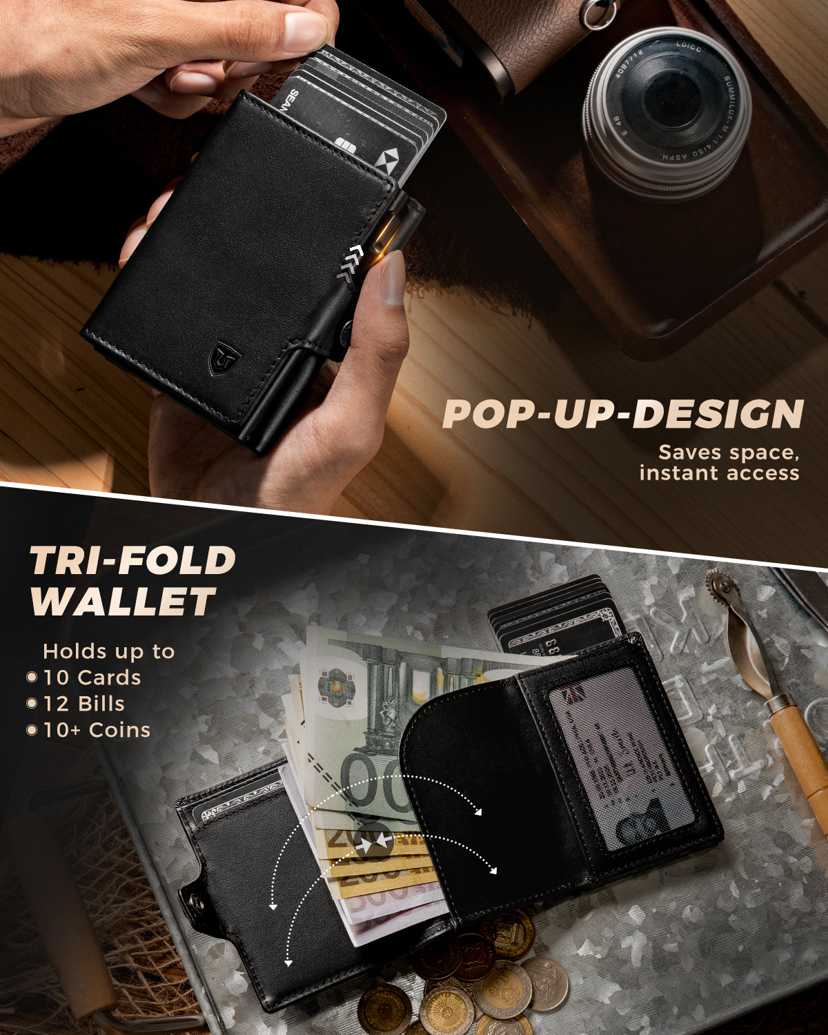 LORZOR TriPop Plus Wallet with Coin Pocket