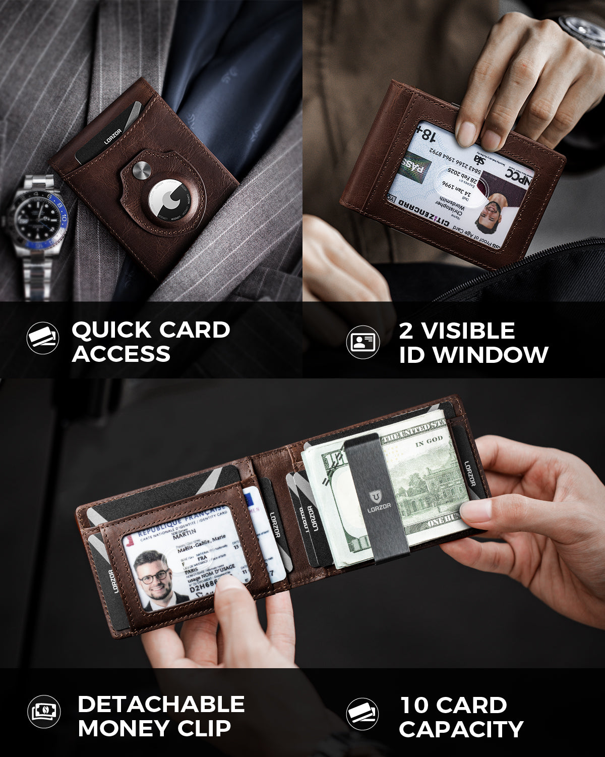 LORZOR AirTag Wallet with Money Clip A4