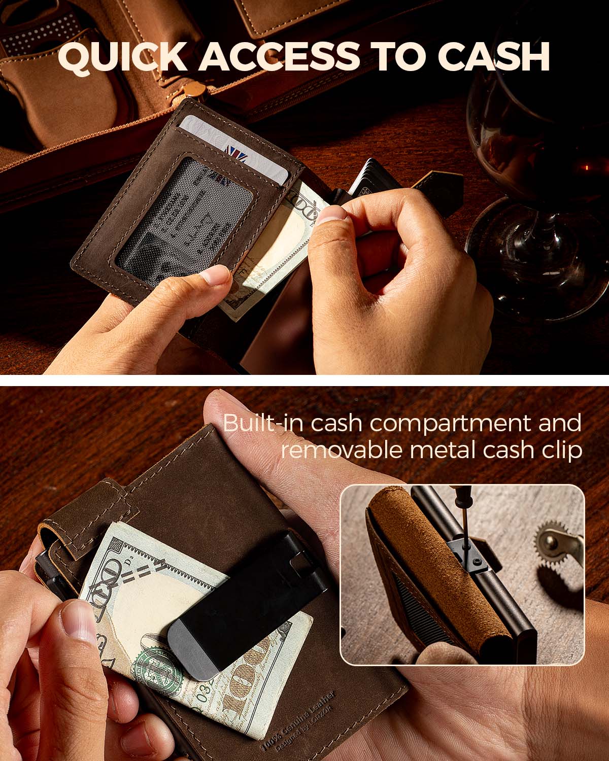 LORZOR Mens Leather Wallet-Minimalist Wallet GM4