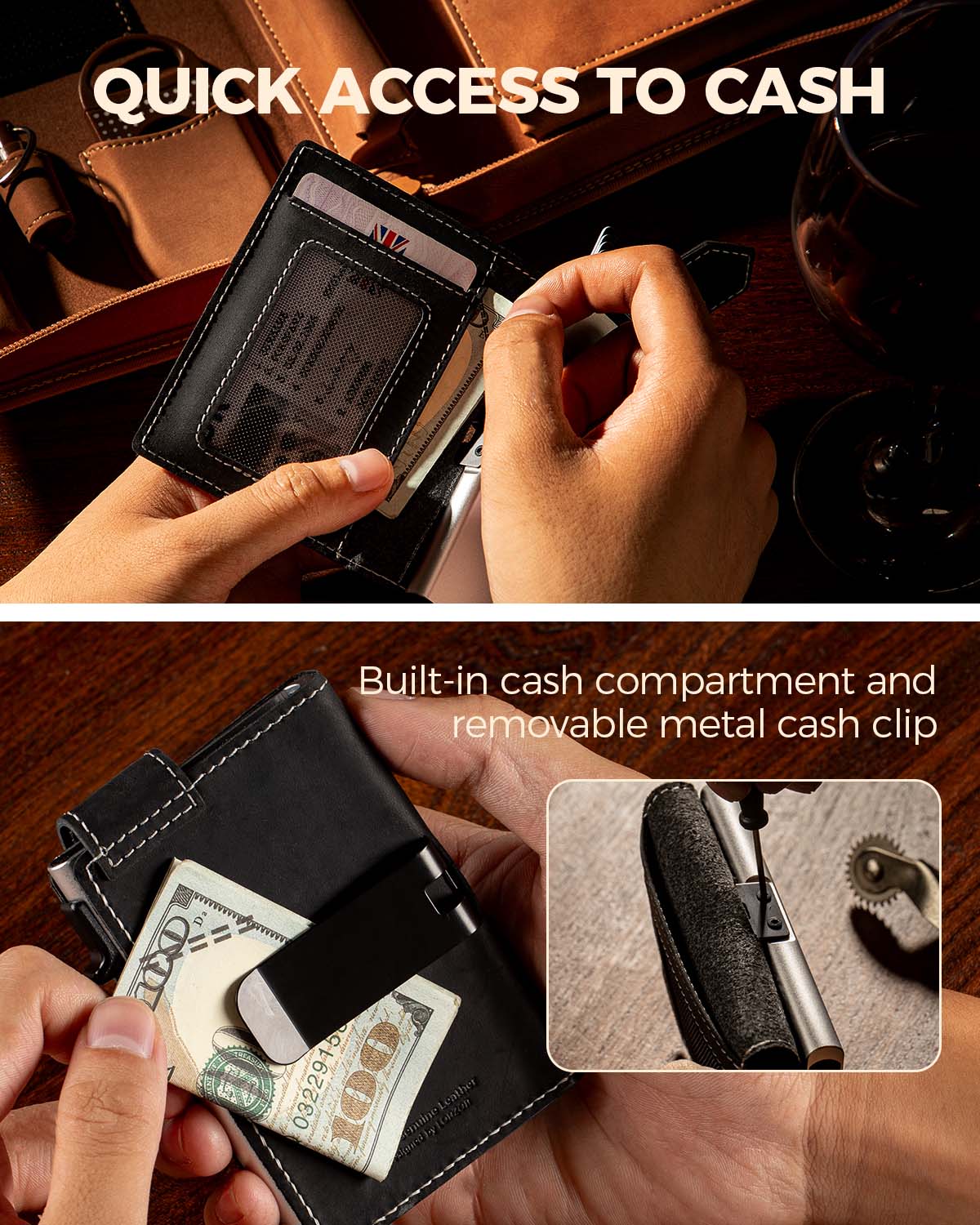 LORZOR Mens Leather Wallet-Minimalist Wallet GM4
