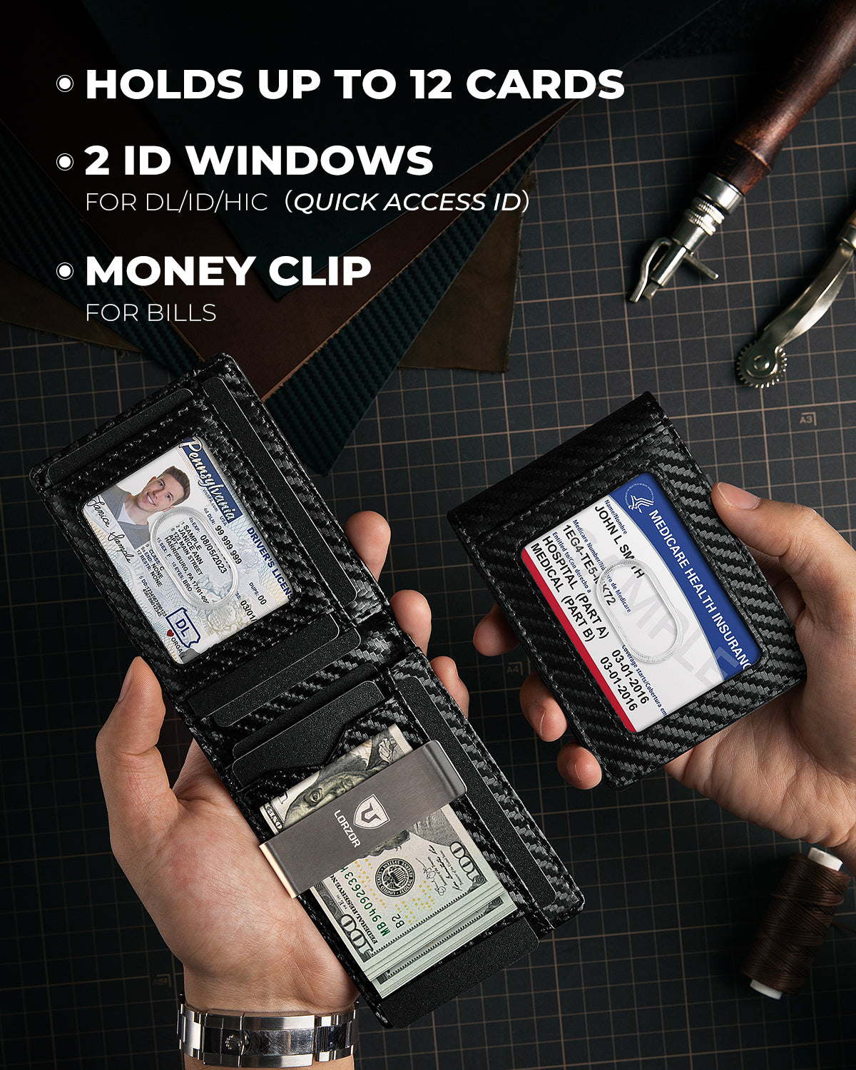 LORZOR-BifWA4 Airtag MoneyClip - Premium-Leder