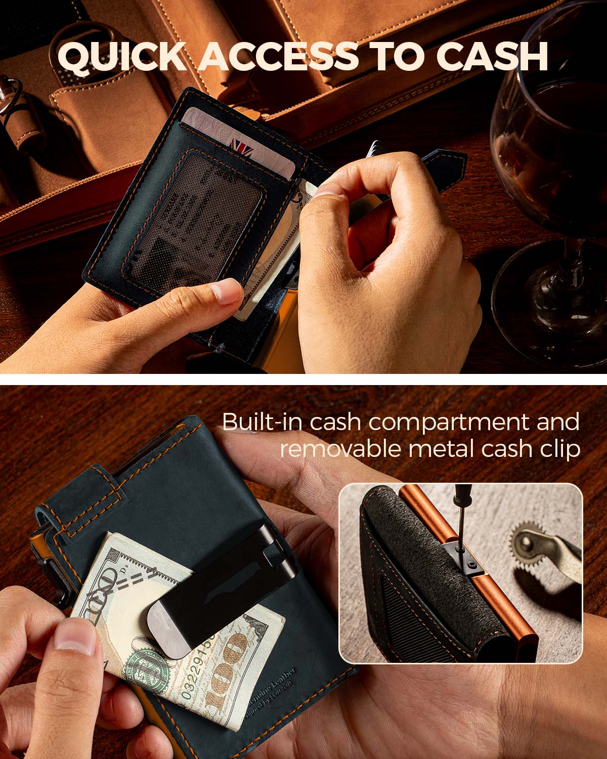 LORZOR Mens Leather Wallet-Minimalist Wallet GM4