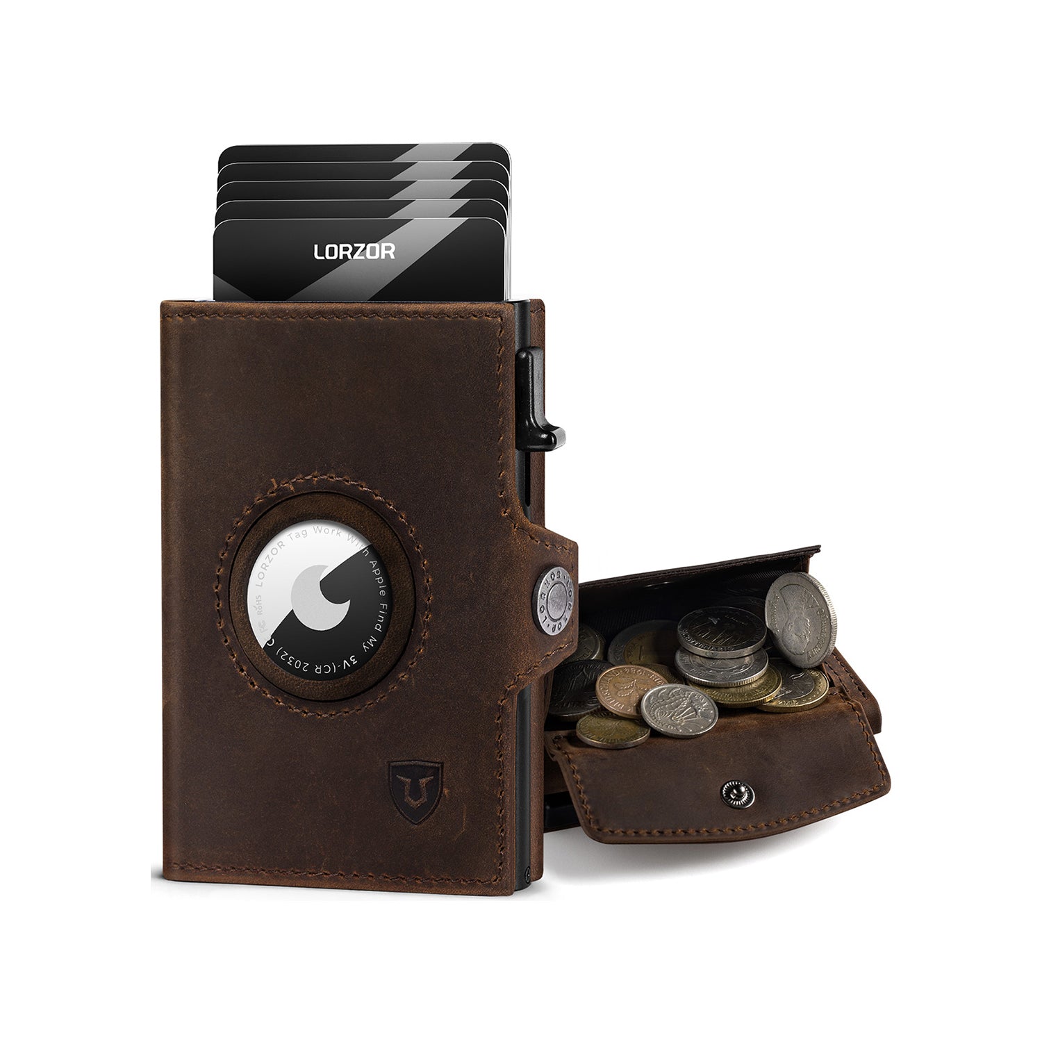 LORZOR AirTag Wallet Leather Wallet with Coin Pocket BN