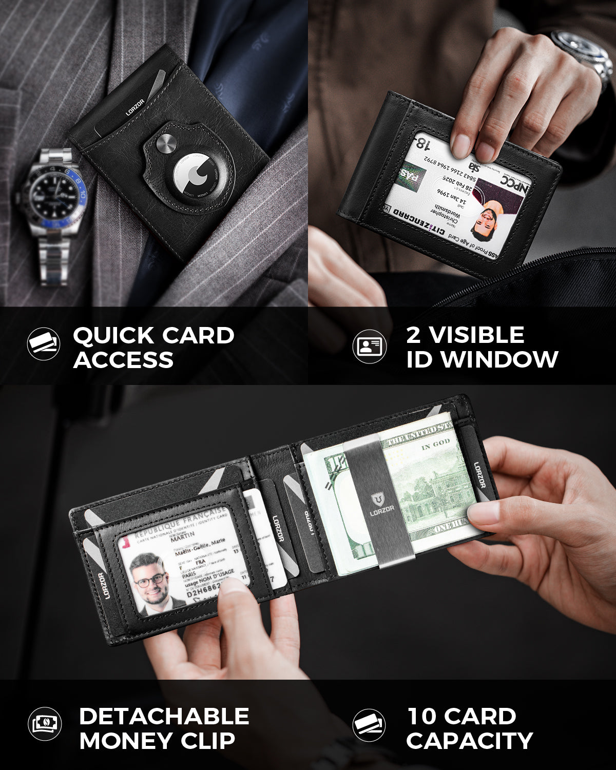 LORZOR AirTag Wallet with Money Clip A4