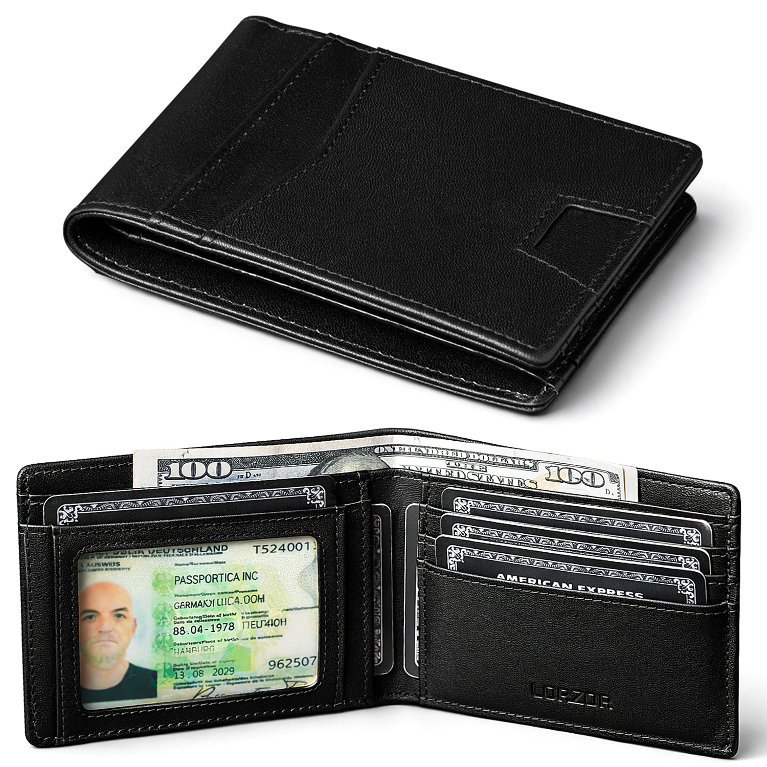 LORZOR Bifold Leather Wallet For Men