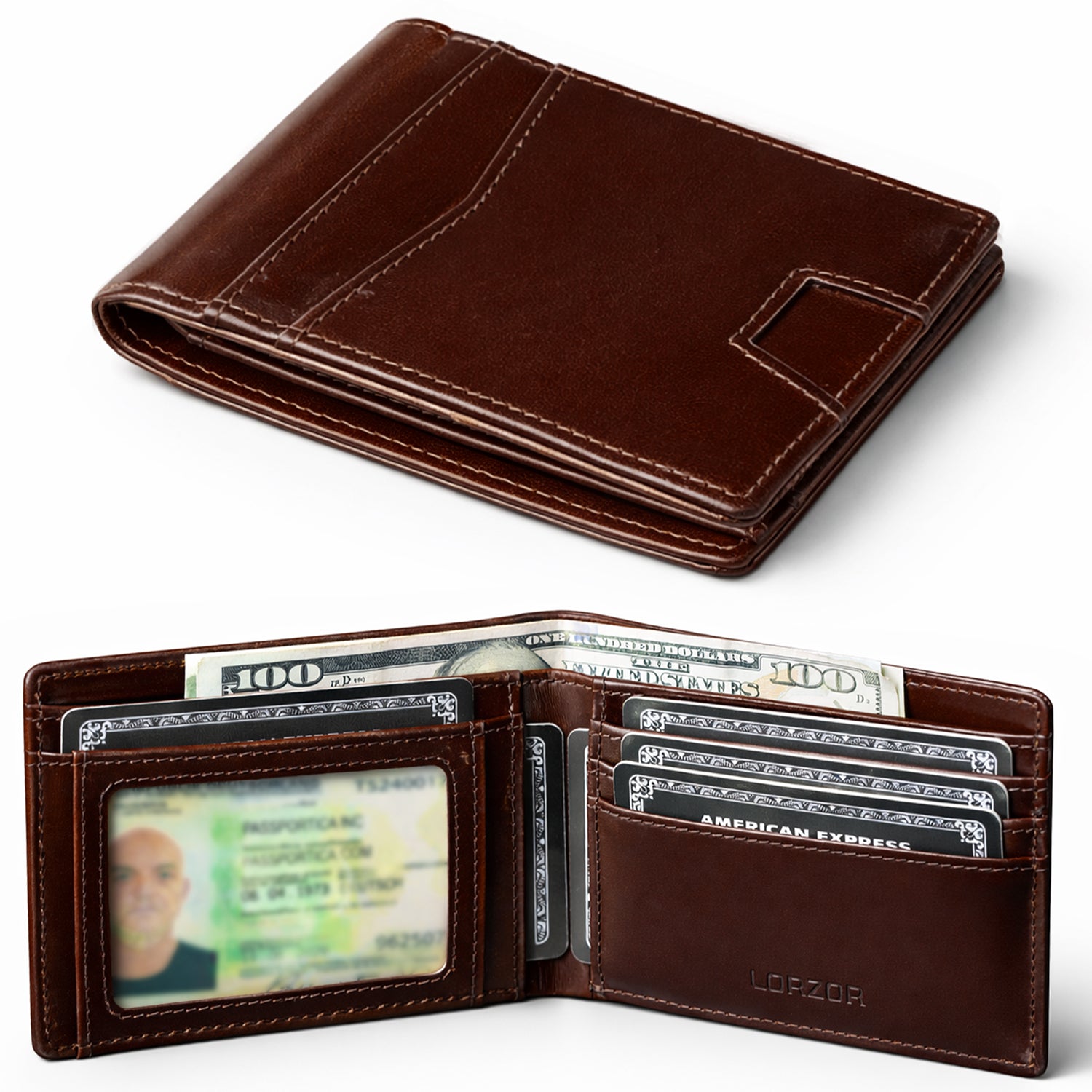 LORZOR Bifold Leather Wallet For Men