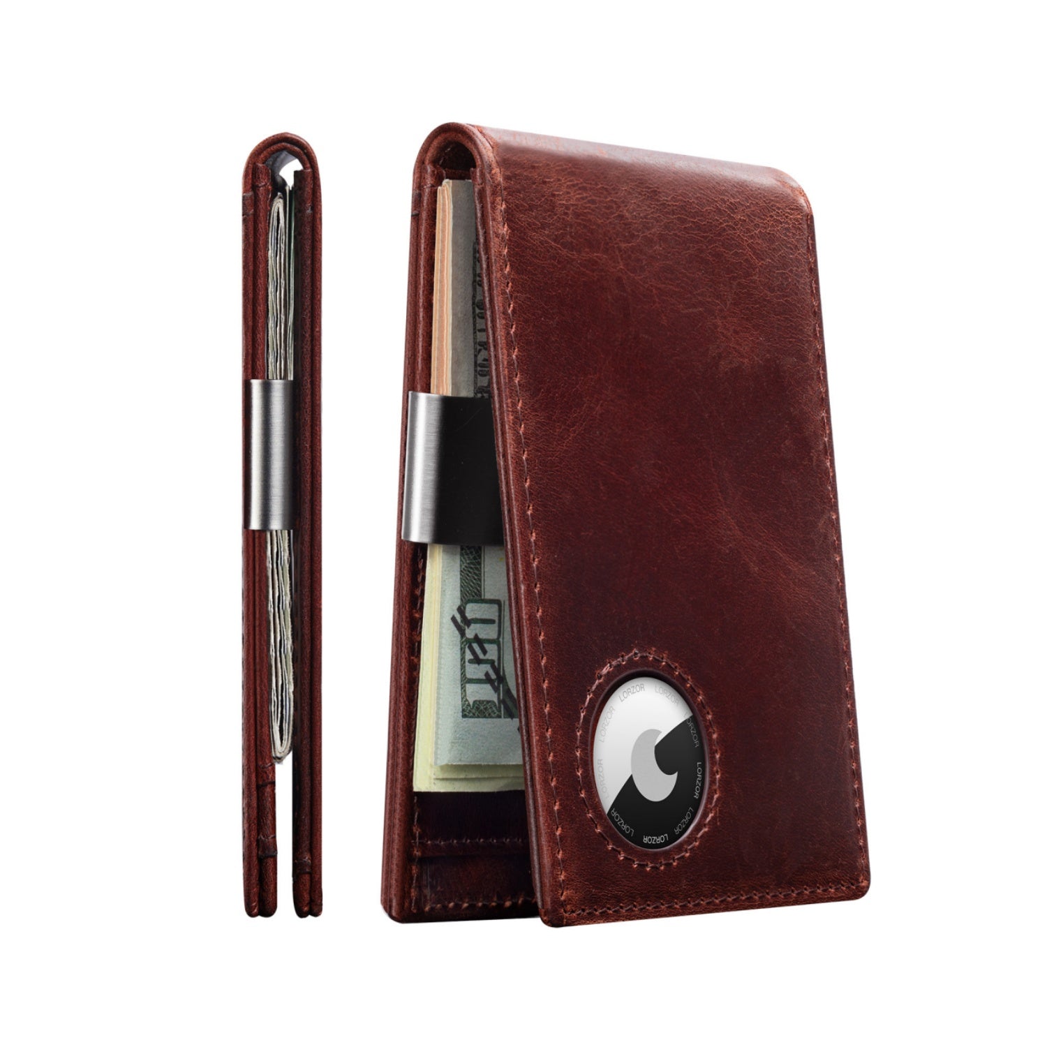 LORZOR Delgado Minimalista Bolsillo Delantero Para Hombre Billetera con Clip de Dinero para Apple Air Tag