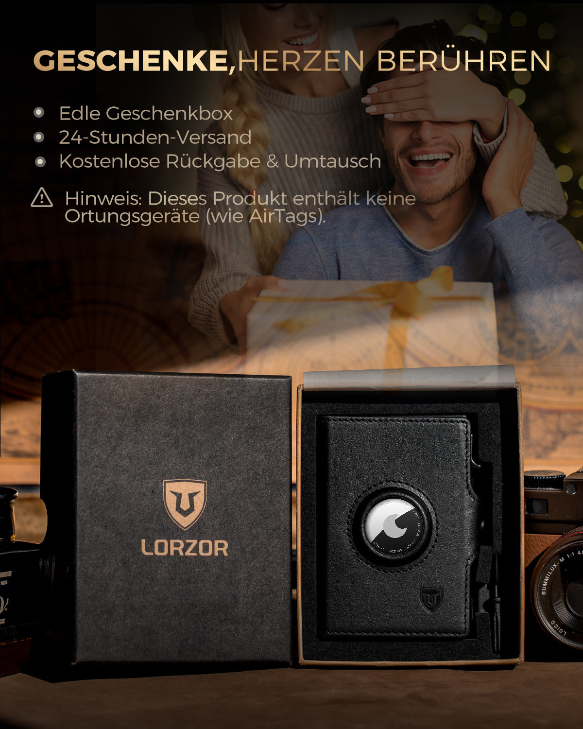 LORZOR AirTag Wallet Leather Wallet with Coin Pocket BN