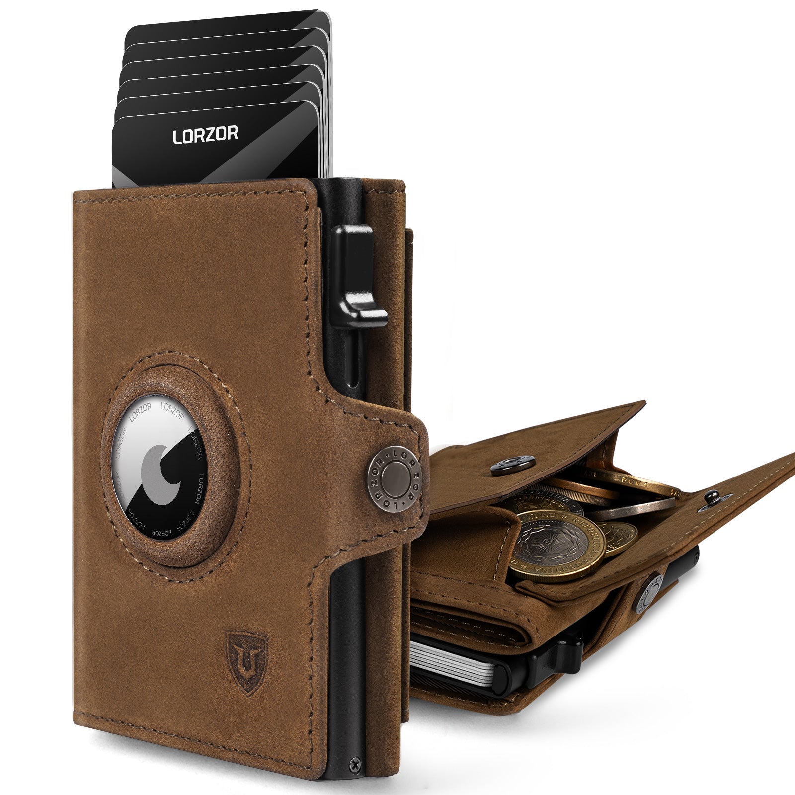 LORZOR AirTag Wallet Leather Wallet with Coin Pocket BN
