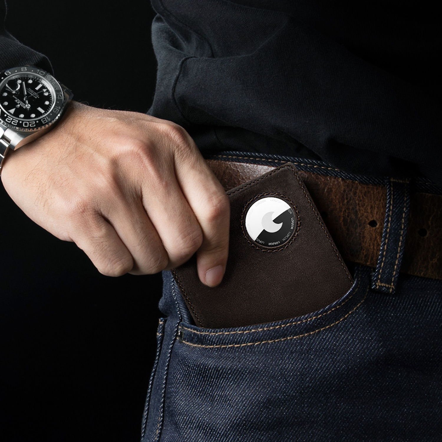 LORZOR-BifW Portefeuille A3 Airtag - Cuir Premium