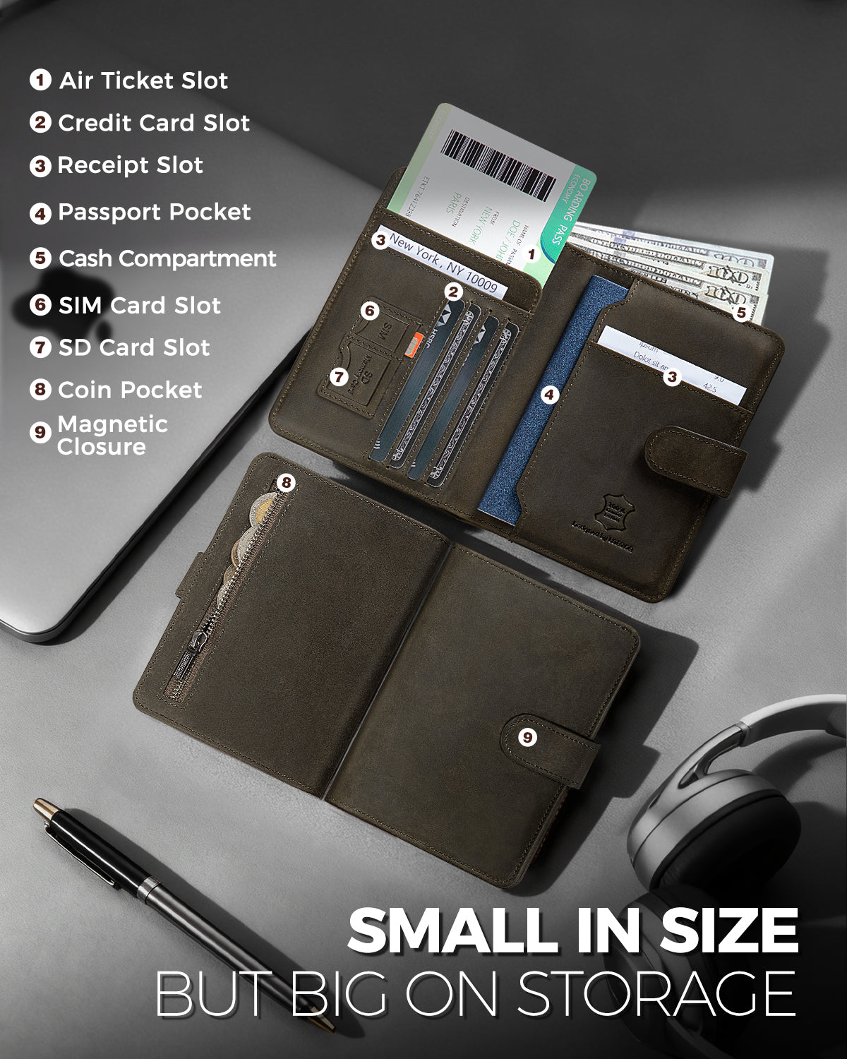 Full Grain Leather Passport Holder Travel Wallet