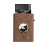 LORZOR-Cartera Slide AirTag de aluminio de cuero de fibra de carbono