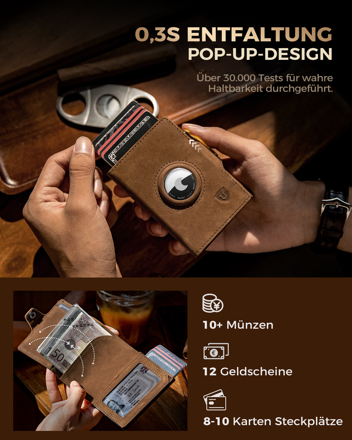 LORZOR AirTag Wallet Leather Wallet with Coin Pocket BN