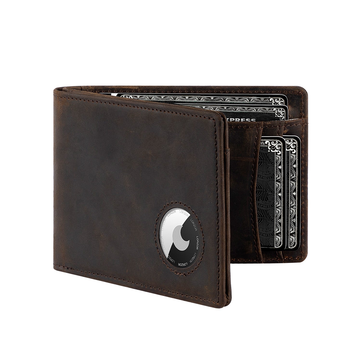 Cuero Rabe Wallet LORZOR-BifW A3 Airtag Wallet-Cuero de primera calidad