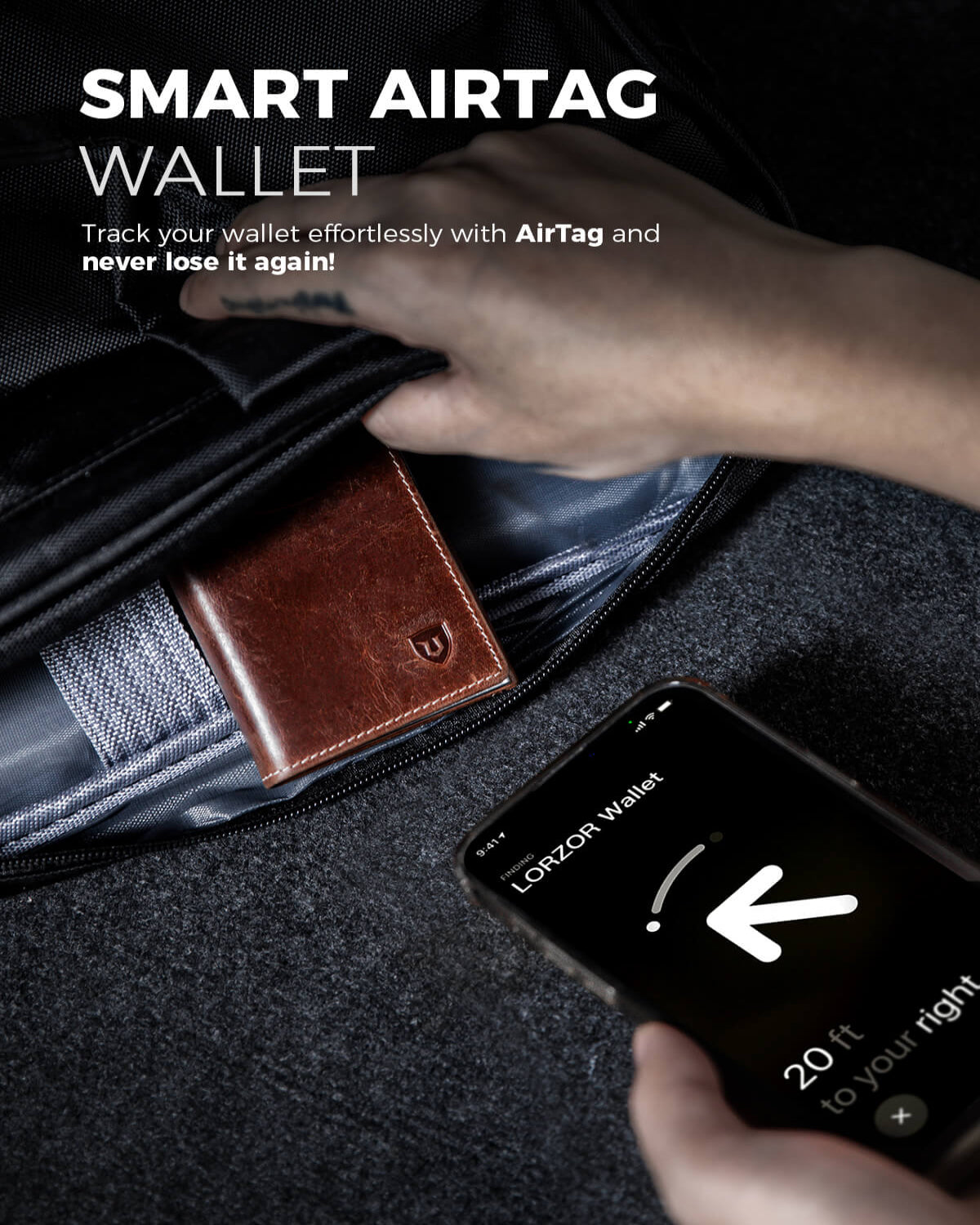 airtag wallet bellroy LORZOR Pop-Up Wallet For AirTag 4.5 Black_Silver
