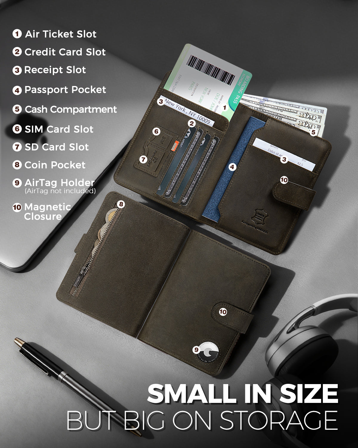LORZOR Leather Passport Holder-Travel Wallet