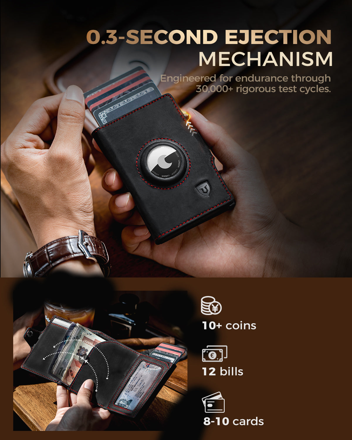LORZOR TriPop Plus AirTag Wallet with Coin Pocket