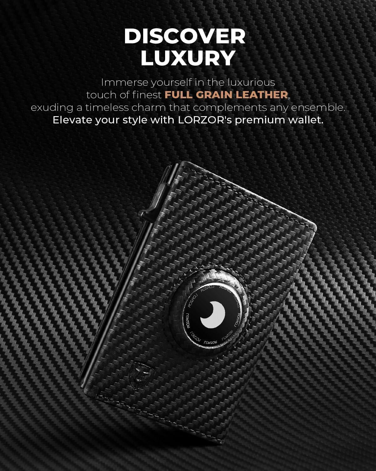 LORZOR-Carbon Fiber Leather Aluminum Slide AirTag Wallet - LORZOR