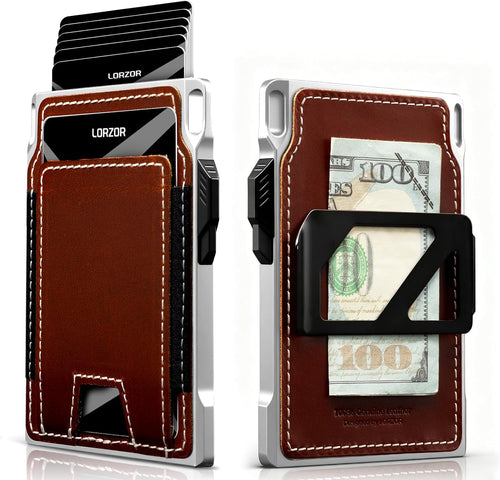 LORZOR Mens Tactical Wallet - Minimalist Full Grain Leather Wallet