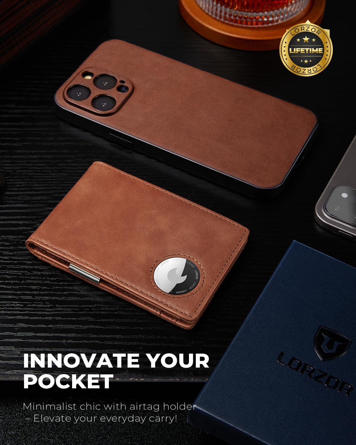 LORZOR schlanke minimalist ische Front tasche Herren Geldbörse mit Geld-Clip für Apple Air Tag