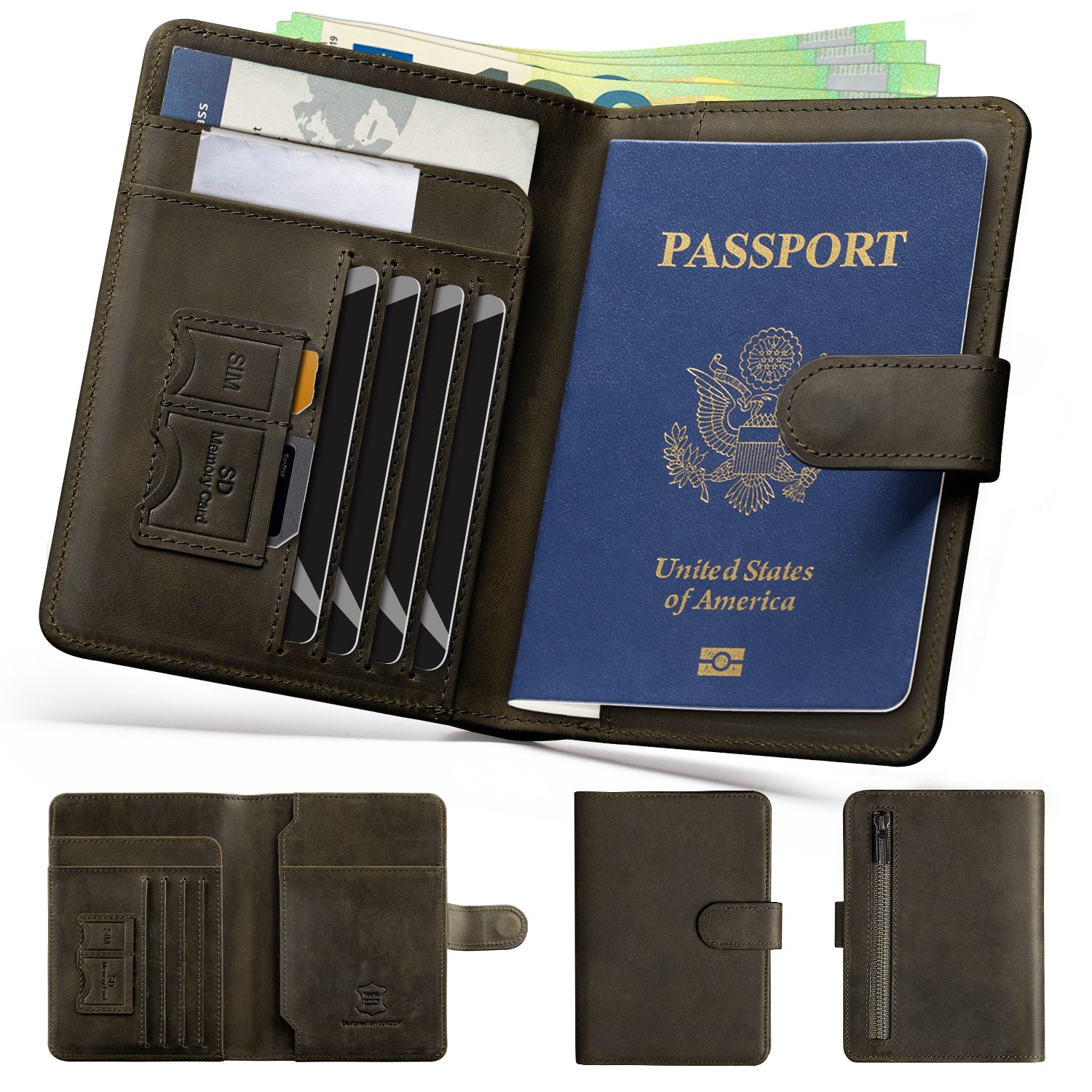 Full Grain Leather Passport Holder Travel Wallet